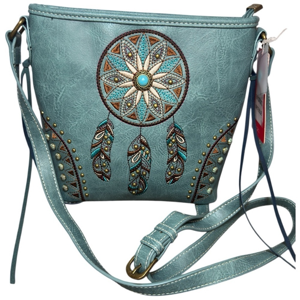 Montana West Brown and turquoise color Crossbody Bag with Medallion Design - Picture 6 of 8